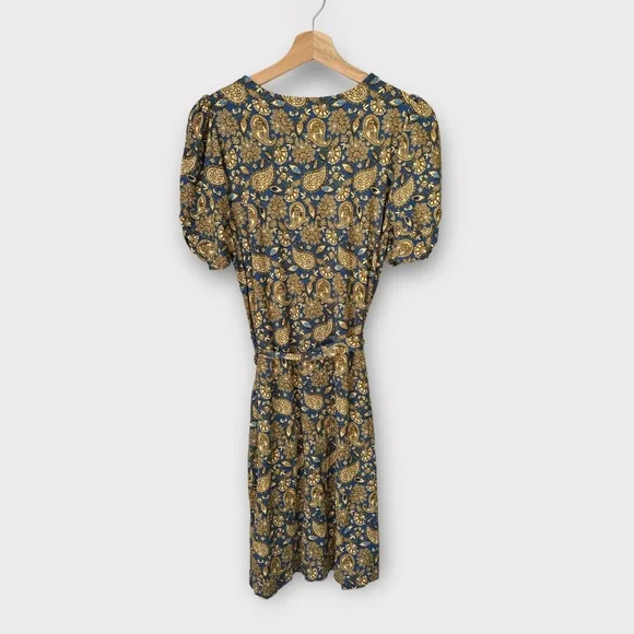 NEW Boden Knot Detail Jersey Mini Dress in Harvest Gold/Paisley Terrace, size 8r - Picture 3 of 8